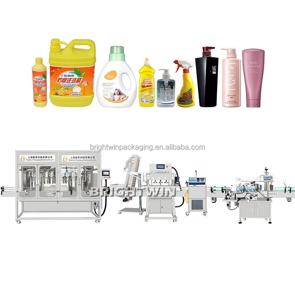 Brightwin Fully Automatic Linear High Viscous Hand Wash Liquid Filling Capping Machines Equipment for Liquid Soap